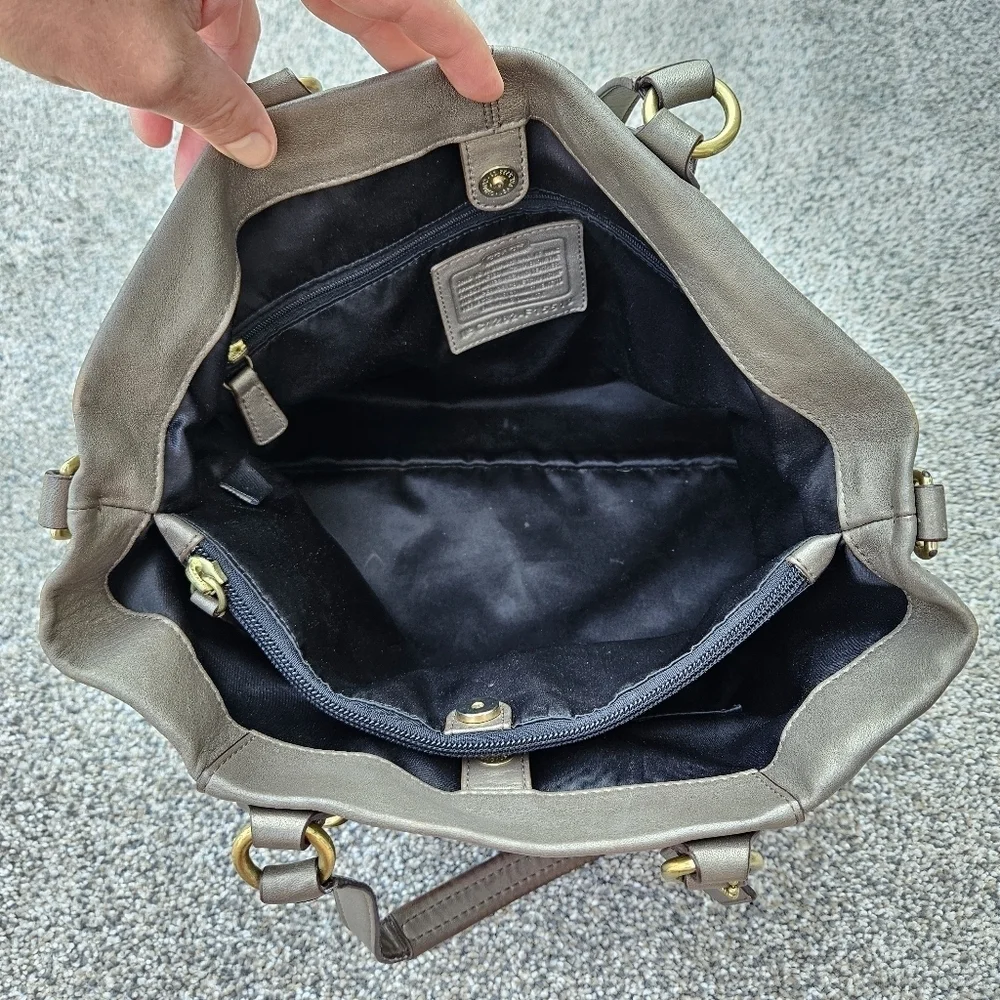 COACH Ashley Carryall Satchel Steel Gold Leather Hobo Shoulder Bag Purse F15513